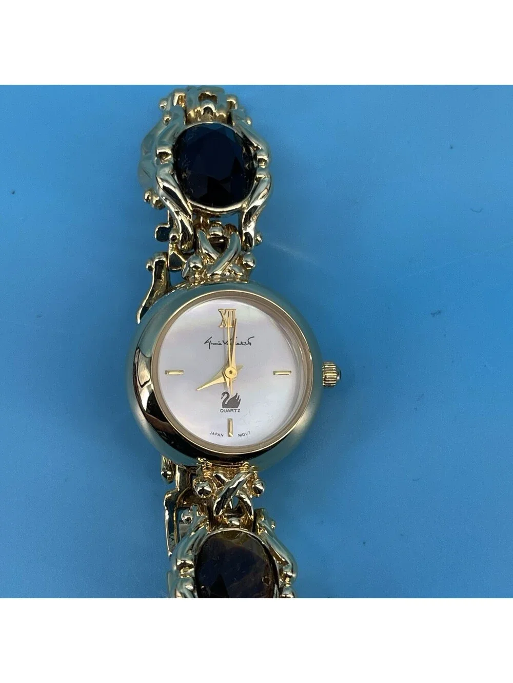 Gloria Vanderbilt Vintage Gold Tone Watch Multi-Color Stones New No Battery